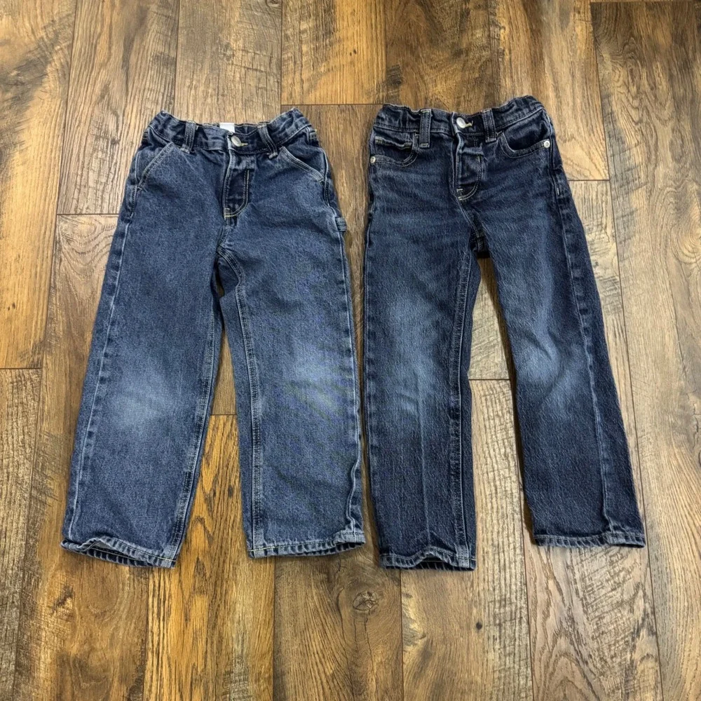 Old Navy Boys 5T Jeans Bundle Baggy Carpenter & Straight Leg Blue Denim 2 Pack
